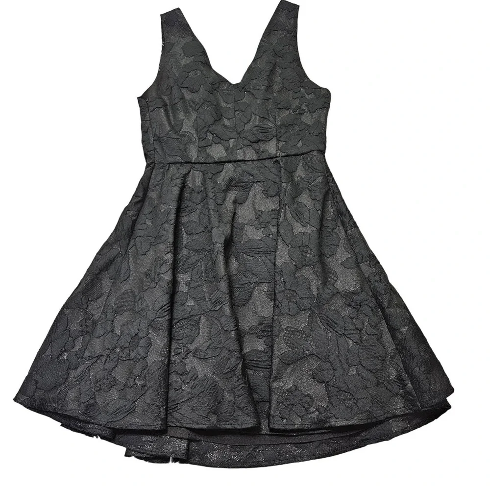 Lucy Paris Black Floral Sparkly V-neck Sleeveless Fit & Flare Dress. Size M‎